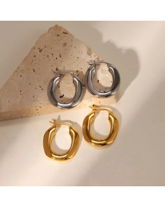 New Color-Changing Waterproof Thick Earrings Women Geometric Stainless Steel Irregular U-Shaped Oval Hoop Earrings