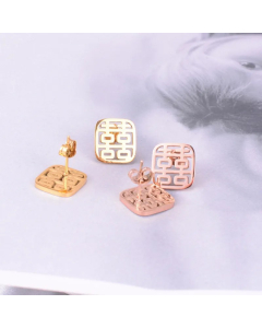 Fashion Hollow Square Earrings Retro Titanium Steel Earrings