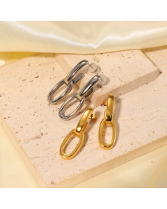 Fashion Double Geometric Earrings Ladies Smooth Stainless Steel Oval Double Chain Earrings