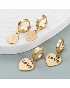 Korean Simple Heart-Shaped Virgin Mary Letter Titanium Steel Earrings