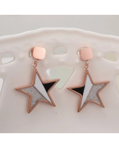 Personality Rose Gold Five-Pointed Star Short Pendant Titanium Steel Earrings