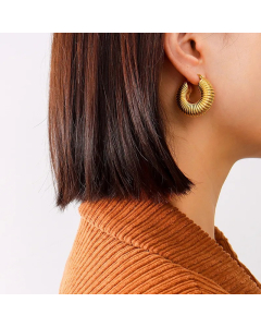 Geometric Thread Circle Earrings French Retro Style Simple Titanium Steel Earrings