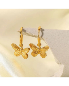 18K Gold-Plated Hanging Butterfly Metal Stainless Steel Earrings