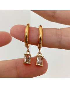Simple Creative Gold-Plated Titanium Steel Square Zircon Pendant Earrings