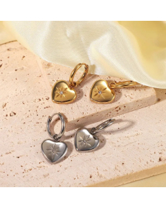Stainless Steel Eight-Pointed Star Zircon Inlaid Heart-Shaped Pendant Ear Hoop