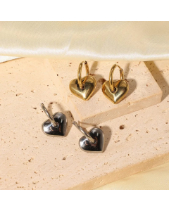 Solid Heart Pendant Stainless Steel Earrings