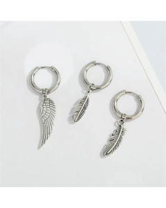 Retro Stainless Steel Wings Leaf Earring Small Feather Pendant Earrings Jewelry