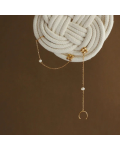 Golden Four-Leaf Clover Tassel Pearl Titanium Steel Earring Ear Clip