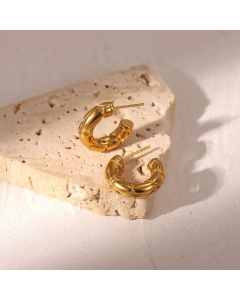 Stainless Steel Embossed Thick C-Shaped Earrings