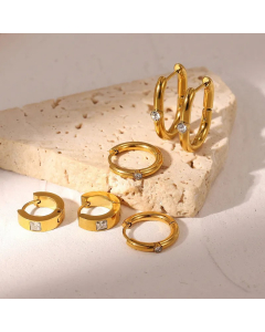 New Round Zircon Square Zircon Round U-Shaped Oval Ear Buckle Earrings