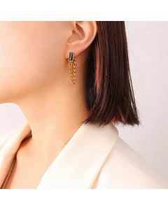 Korean Inlaid Zircon Tassel Earrings Titanium Steel Earrings Jewelry