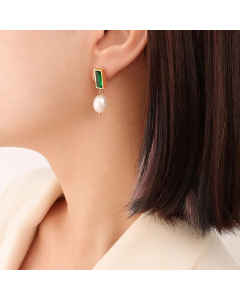 Baroque Freshwater Pearl Inlaid Zircon Earrings Autumn And Winter Titanium Steel Earrings