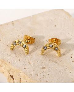 INS Style Earrings 18K Gold-Plated Stainless Steel Moon Zircon Earrings Earrings Jewelry