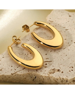 INS Style Earrings 18K Gold Stainless Steel Fashion Geometric Oval Earrings