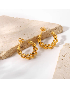 18K Gold-Plated Hoop Jewelry Double-Line Cross-Wound Twisted Geometric C-Shaped Earrings Stainless Steel Earrings