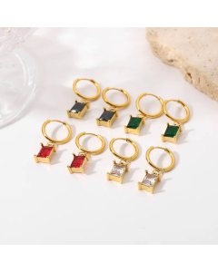 Simple Creative Earrings Couple Jewelry 18K Gold-Plated Stainless Steel Square Zircon Pendant Earrings
