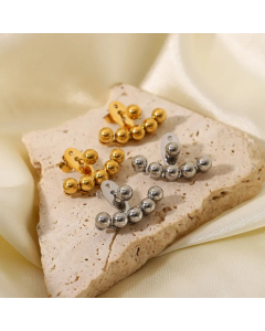Simple Creative Fan-Shaped Gold Bead Silver Bead Earrings 18K Gold-Plated Stainless Steel Earrings