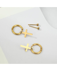 Simple New Autumn And Winter Sweet Stainless Steel Cross Earrings Set