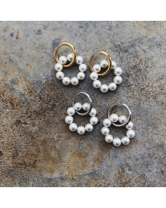 Retro Pearl Shell Beads Circle Cute Cotton Ear Buckle Titanium Steel Plated 18K Earrings