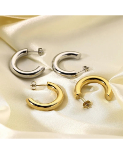 Fashion Style Stainless Steel 25Mm Solid Hoop Earrings