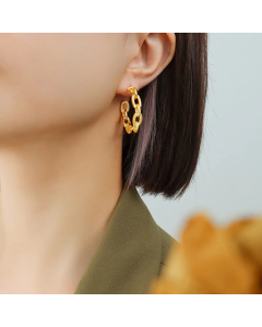 Interlocking C-Shaped Earrings Titanium Steel Plated 18K Real Gold Earrings