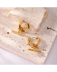 Earrings 18K Gold-Plated Stainless Steel T Bar Pendant Earrings Personalized Fashion Earrings