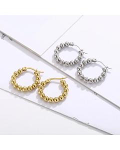 Fashion Gold Bead Circle Earrings Retro Stainless Steel Earrings