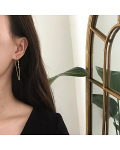 Simple Bead Long Tassel Chain Back Hanging Titanium Steel Plated Earrings