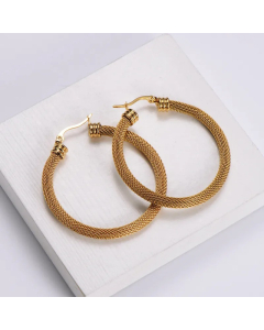 AML Titanium Steel 18K Furnace Real Gold Plating Women Personality Geometry Round Mesh Earrings Weiya Line Ear Ring