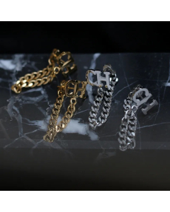 Letter Tassel Chain C Rear Hanging Titanium Steel Gold-Plated Earrings