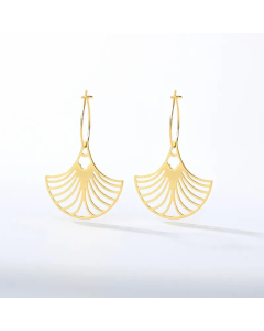 Fashion Leaf Fan-Shaped Semi-Circular Stainless Steel Earrings
