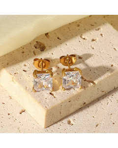 Simple Earrings Stainless Steel White Pink Green Square Zircon Earrings