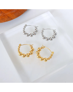 French Style Round Beads Stitching Geometric Titanium Steel 18K Gold Plated Earrings Wholesale