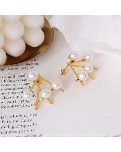 Marka French Style Ins Ornament Irregular Imitation Pearl Geometric Earrings Titanium Steel 18K Gold Earrings Female F525