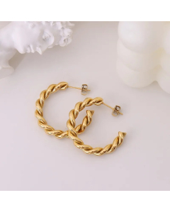 Fashion Twist C-Shaped Titanium Steel 18K Gold Plated Earrings