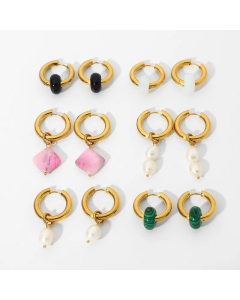 Wholesale Jewelry Color Stone Pearl Pendant Stainless Steel Earrings Colorza Multi-Colors Available