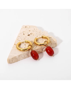 Fashion Double-Layer Gold-Plated Red Agate Pendant Earrings Wholesale Colorza