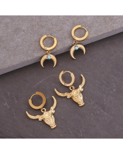Cross-Border New Arrival Bohemian Ox Head Moon Earrings Trendy Personality Punk Ear Studs Titanium Steel Earrings E359