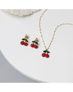 Fashion Cherry Titanium Steel 14K Gold Clavicle Chain Earring Wholesale Colorza