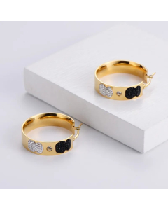 Cartoon Panda Round Glossy Staineless Steel Earrings Wholesale Colorza