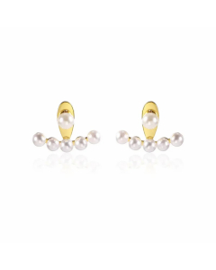 Fashion Internet Celebrity Style Fan-Shaped Six Pearl Stud Earrings Titanium Steel Simple 18K Gold Plated Front And Rear Women Earrings