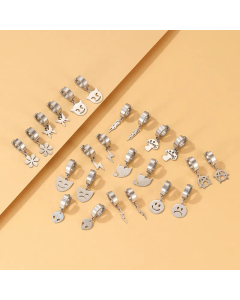 New Fashion Small Devil Smiley Lightning Earrings Personality Stainless Steel Multi-Element Earring Ear Clip