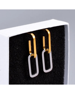 Simple Glossy Chain Asymmetric Square Ring Earring Wholesale Colorza