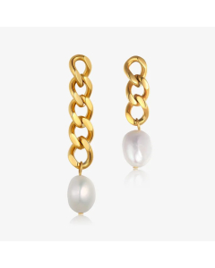 Retro Pearl Irregular Asymmetrical Titanium Steel Earrings