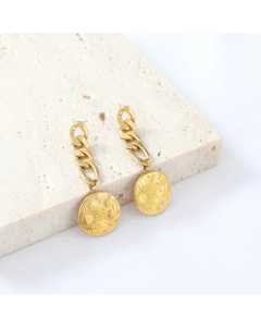 Simple Fashion Moon Sun Chain Badge Stainless Steel Earrings