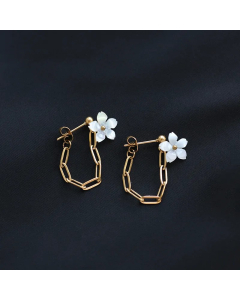 Wholesale Jewelry Flower Back-Hanging Chain Titanium Steel Earrings Colorza