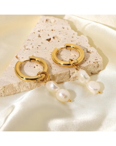 Wholesale Fashion 18K Gold-Plated Double Freshwater Pearl Pendant Earrings Colorza