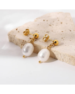Wholesale Simple Stainless Steel Pearl Pendant Earrings Colorza