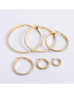 Wholesale Titanium Steel Inlaid Color Rhinestones Round Earrings Colorza