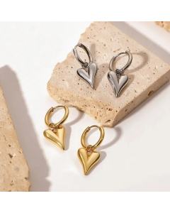 Simple Stainless Steel Slender Heart-Shaped Pendant Earrings Jewelry